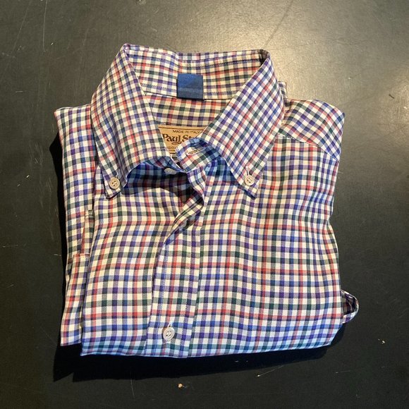 Paul Stuart Mens Long Sleeve Button Down Shirt Multicolor M Italy Checks Cotton - Picture 1 of 5